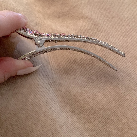 Gorgeous hinge opening hair clip floral silver / pink plating and CZ stones 💞 - Picture 2 of 4